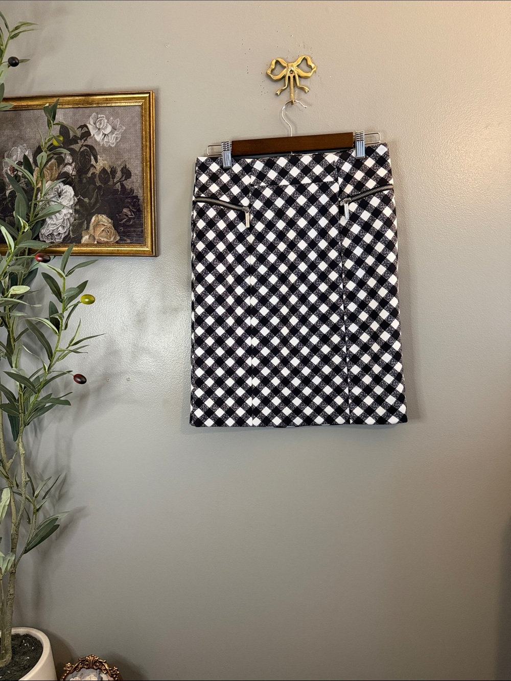 MICHAEL Michael Kors Black White Geometric Print Zip Pocket Pencil Skirt 4 - Picture 2 of 7